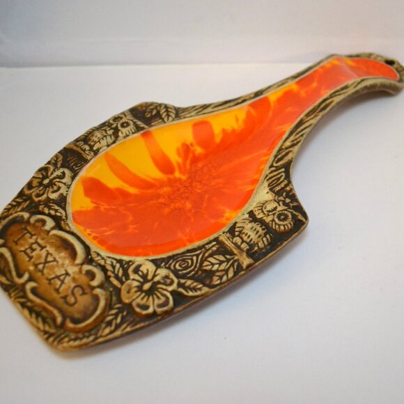Vintage Treasure Craft Spoon Rest Texas Made In USA Brown Orange Kitchen Decor - Picture 2 of 8
